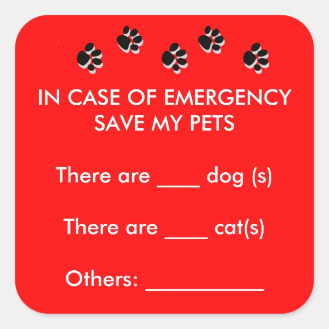 In Case of Emergency Save Pets Sticker (Front)