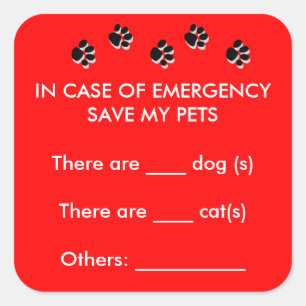 In Case of Emergency Save Pets Sticker