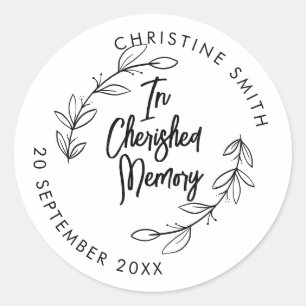 In Cherished Memory Elegant Floral Classic Round  Sticker