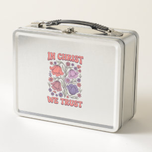 In Christ We Trust Floral Christian Vector Design_ Metal Lunch Box
