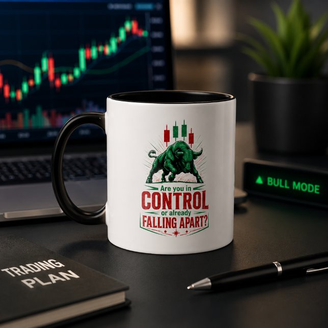 In Control or Falling Apart Bull Trading Mindset Coffee Mug (Image shown for illustration purposes only. Final product may vary slightly.)