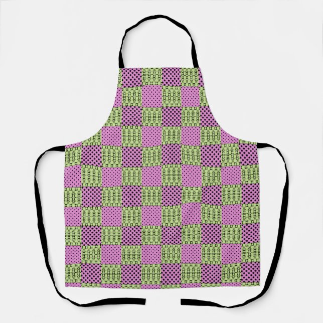 In dark multi-coloured tones, retro geometric apron (Front)