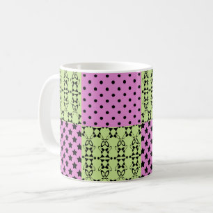 In dark multi-coloured tones, retro geometric coffee mug