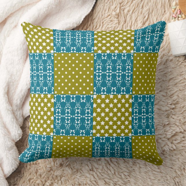 In dark multi-coloured tones, retro geometric cushion (Blanket)