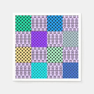 In dark multi-coloured tones, retro geometric napkin