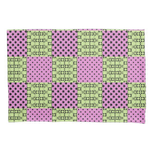 In dark multi-coloured tones, retro geometric pillowcase