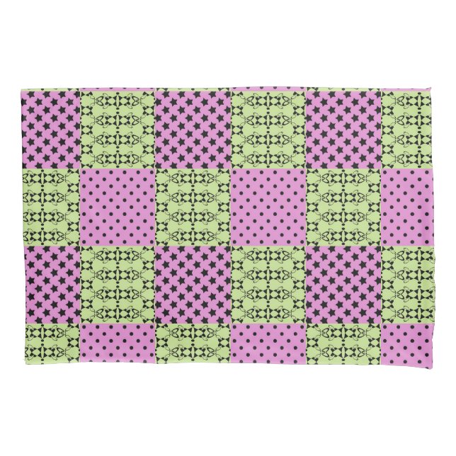 In dark multi-coloured tones, retro geometric pillowcase (Front)