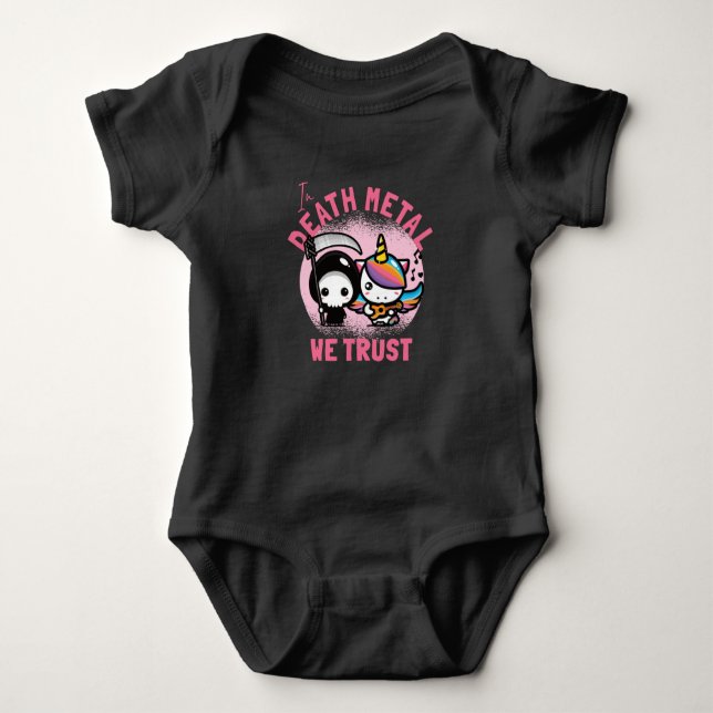 IN DEATH METAL WE TRUST BABY BODYSUIT (Front)