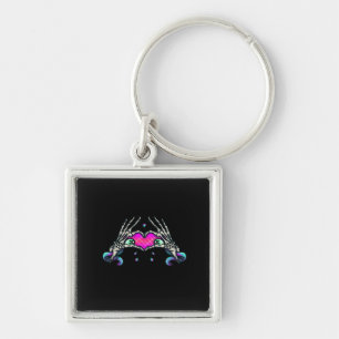 In Death Skeleton Heart Hands Classic Style Key Ring