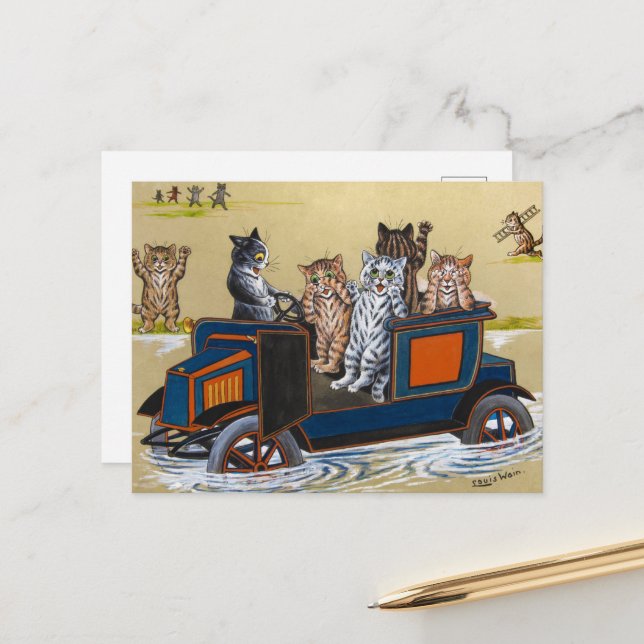 In Deep Water by Louis Wain Postcard (Front/Back In Situ)