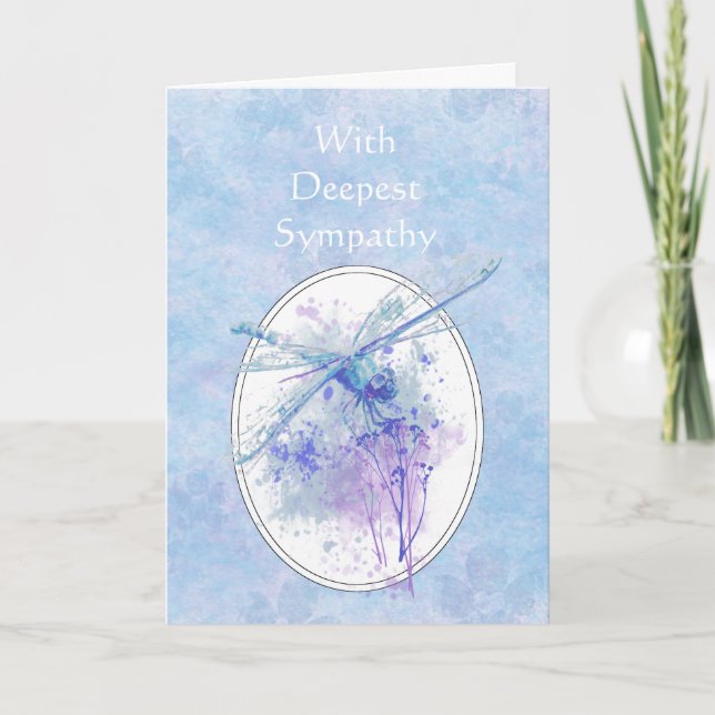 In Deepest Sympathy Beautiful Blue  Dragonfly Card (Front)