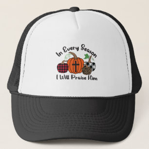 In Every Season I Will Praise Him Leopard Plaid Trucker Hat