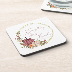 In Everything Give thanks pastel and gold pumpkins Coaster