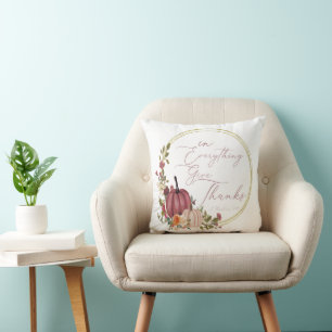 In Everything Give thanks pastel and gold pumpkins Cushion