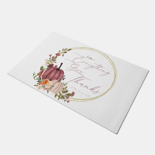 In Everything Give thanks pastel and gold pumpkins Doormat (Angled)