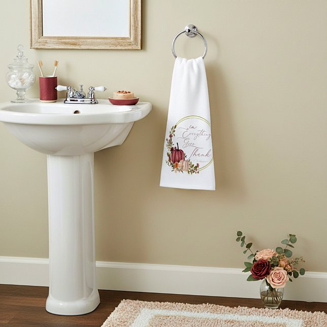 In Everything Give thanks pastel and gold pumpkins Hand Towel (Creator Uploaded)