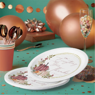 In Everything Give thanks pastel and gold pumpkins Paper Plate