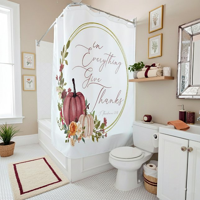 In Everything Give thanks pastel and gold pumpkins Shower Curtain (Creator Uploaded)