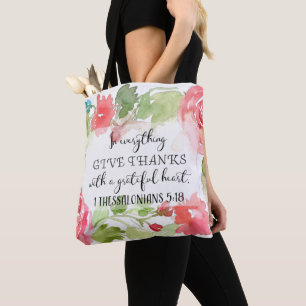In everything, give thanks   scripture art tote bag