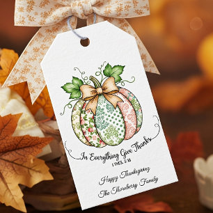 In everything give thanks shabby chic pumpkin gift tags