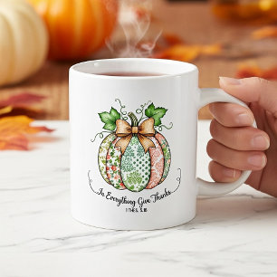 In everything give thanks shabby chic pumpkin large coffee mug