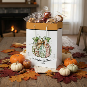 In everything give thanks shabby chic pumpkin medium gift bag