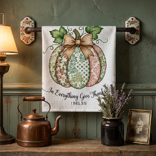 In everything give thanks shabby chic pumpkin tea towel