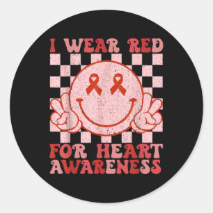 In February I Wear Red Heart Disease Awareness Chd Classic Round Sticker