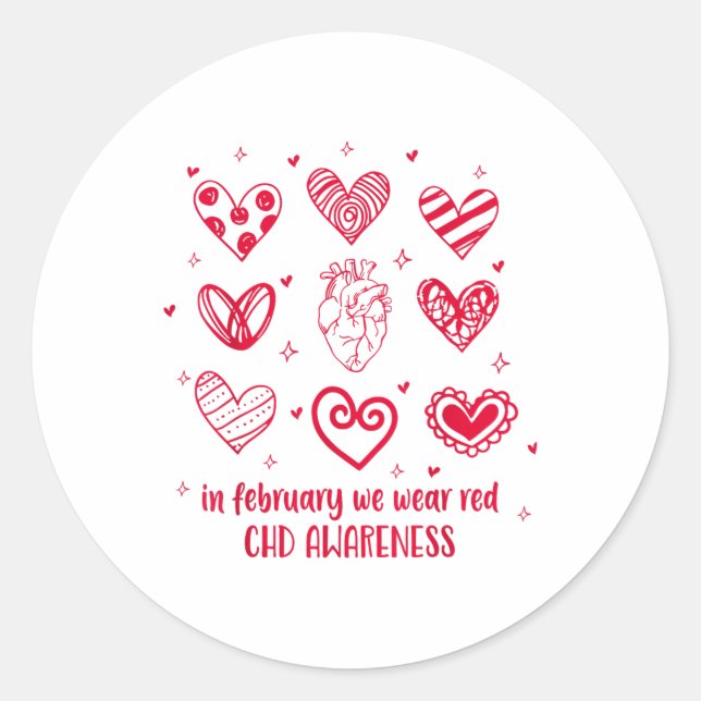 In February We Wear Red Chd Awareness Heart Diseas Classic Round Sticker (Front)