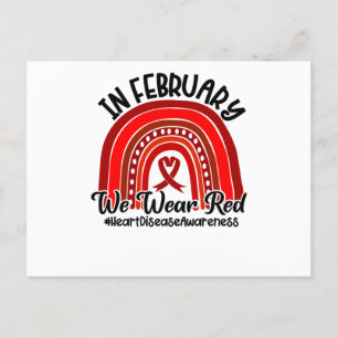 In February We Wear Red Heart Disease Awareness Announcement Postcard