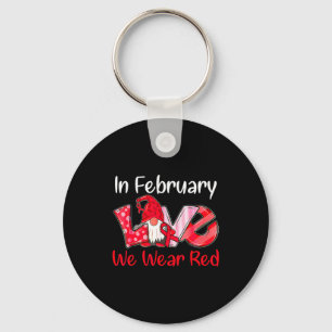 In February We Wear Red Love Gnomes Heart Disease Key Ring