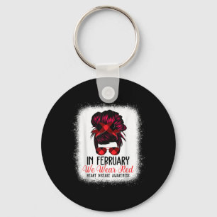 In February We Wear Red Messy Bun Heart Disease Aw Key Ring