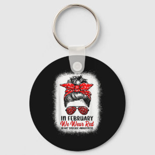 In February We Wear Red Messy Bun - Heart Disease Key Ring