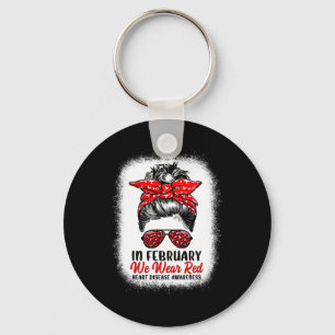 In February We Wear Red Messy Bun - Heart Disease Key Ring