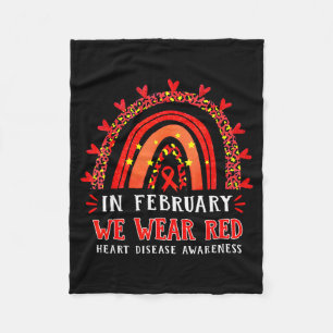 In February We Wear Red Rainbow Heart Disease Awar Fleece Blanket
