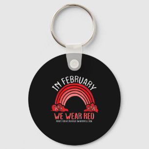 In February We Wear Red Rainbow Heart Valve Diseas Key Ring