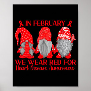 In February We Wear Red Ribbon Heart Disease Aware Poster
