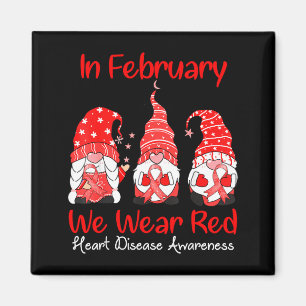 In February We Wear Red Three Gnomes Heart Disease Magnet