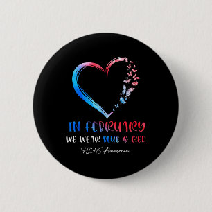 In February Wear Blue Red Butterflies Hlhs Awarene 6 Cm Round Badge