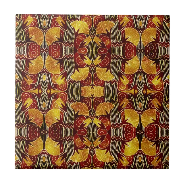In Flames - Art Deco Pattern Ceramic Tile (Front)