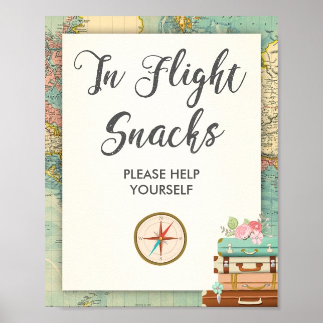 In Flight Snacks Travel Adventure Food Table Sign (Front)
