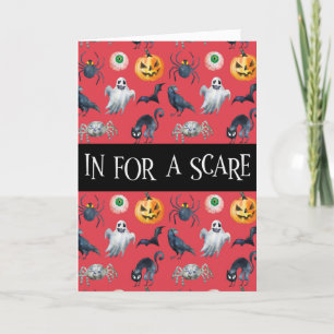 "In for a Scare" Red Halloween Pattern Card
