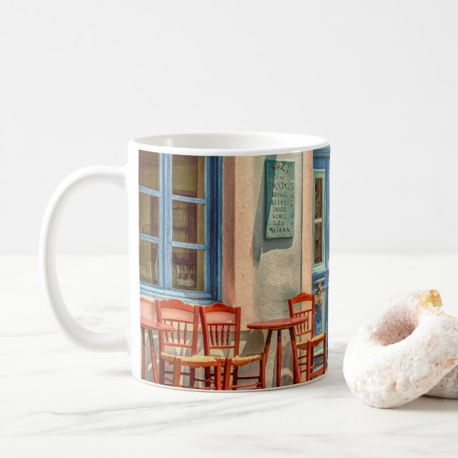 In front of the Greek Cafe Coffee Mug (With Donut)
