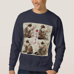 "In Full Bloom" Japanese Cat in Kimono Art Sweatshirt