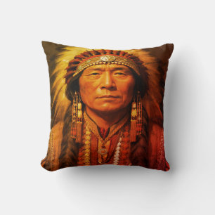 In Full Dress a Native American Indian Chief on a  Cushion