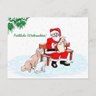 in German Santa with dog and cat Holiday Postcard