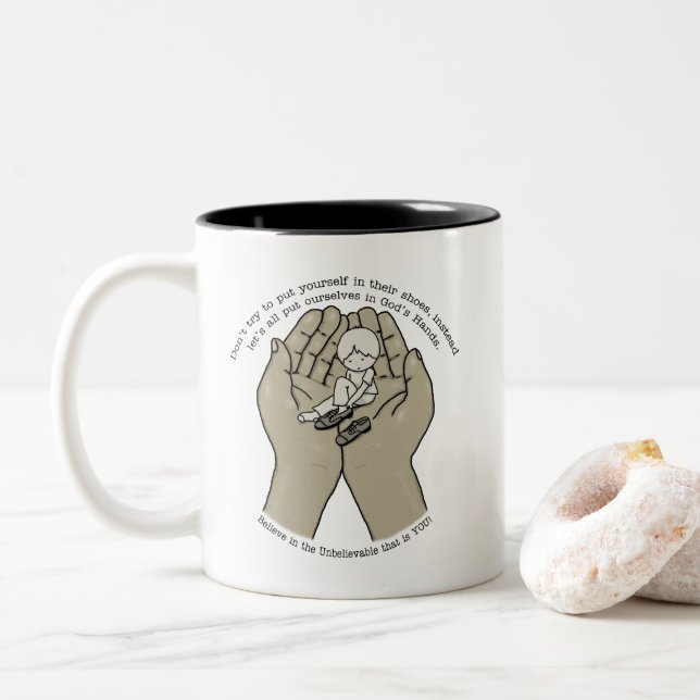 In God’s Hands Two-Tone Coffee Mug (With Donut)