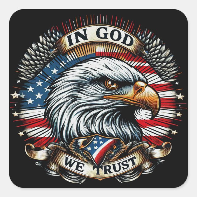 "In God We Trust Eagle" D Square Sticker (Front)