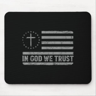 In God We Trust Jesus Cross Usa Flag Religious Fai Mouse Pad