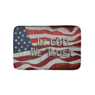In God We Trust Rustic Barn Board American Flag Bath Mat